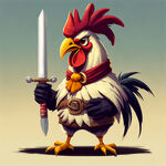 刺客鸡，鸡拿着剑，卡通鸡，平面图，鸡脸朝向正面
