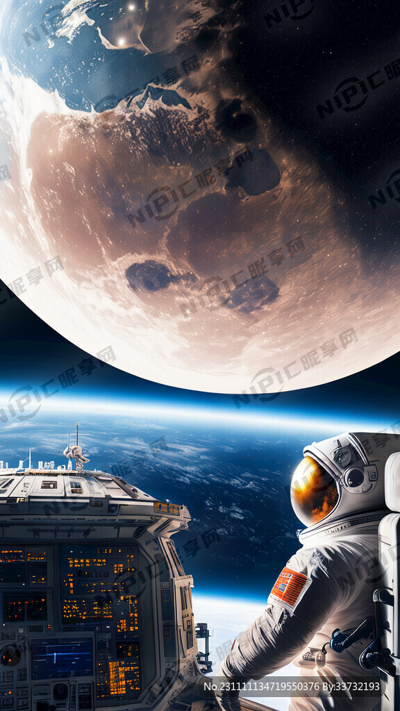天宫空间站的宇航员出舱俯瞰地球