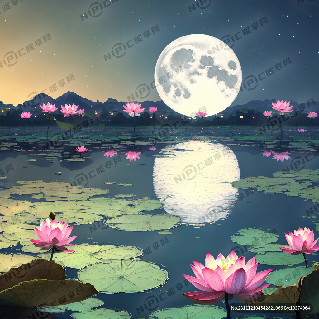 荷塘印象  大月球 夜景