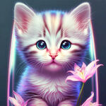 小猫，透明感，全息色，可爱，百合花，艺术创想