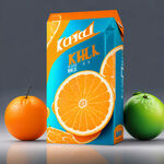 橙汁包装盒，标题中文果汁王，彩色，海报，超现实