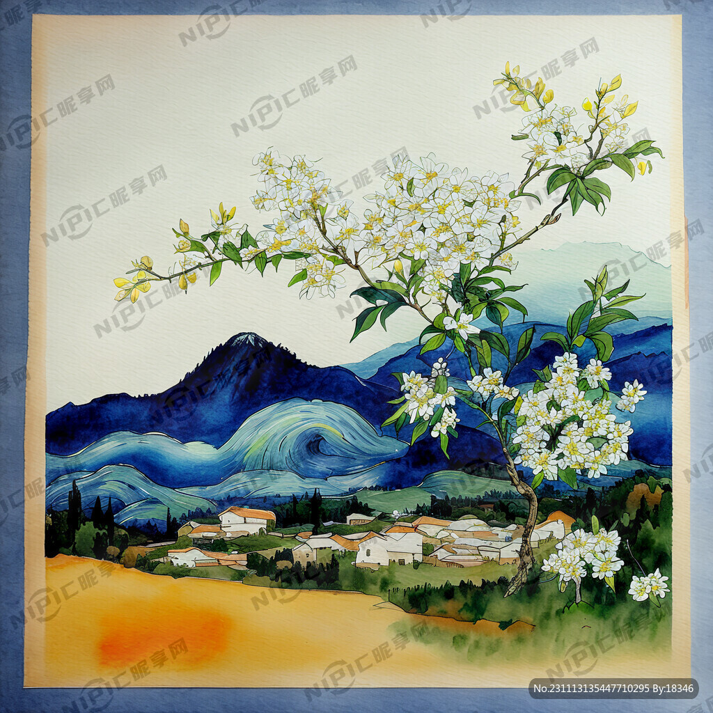 顶部凸出的很多桔子和白色花朵融