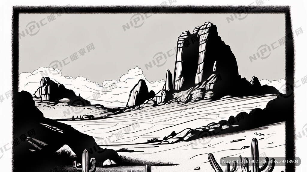 荒漠景色 简笔画 线条画
