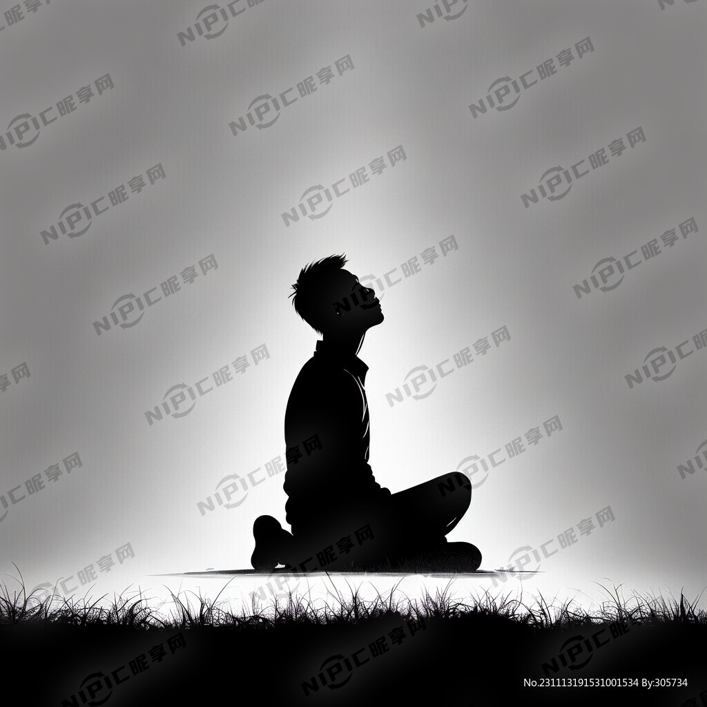 男性人物剪影 侧面坐在地上