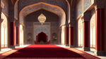 阿拉伯宫殿内景，有王位和红色地毯