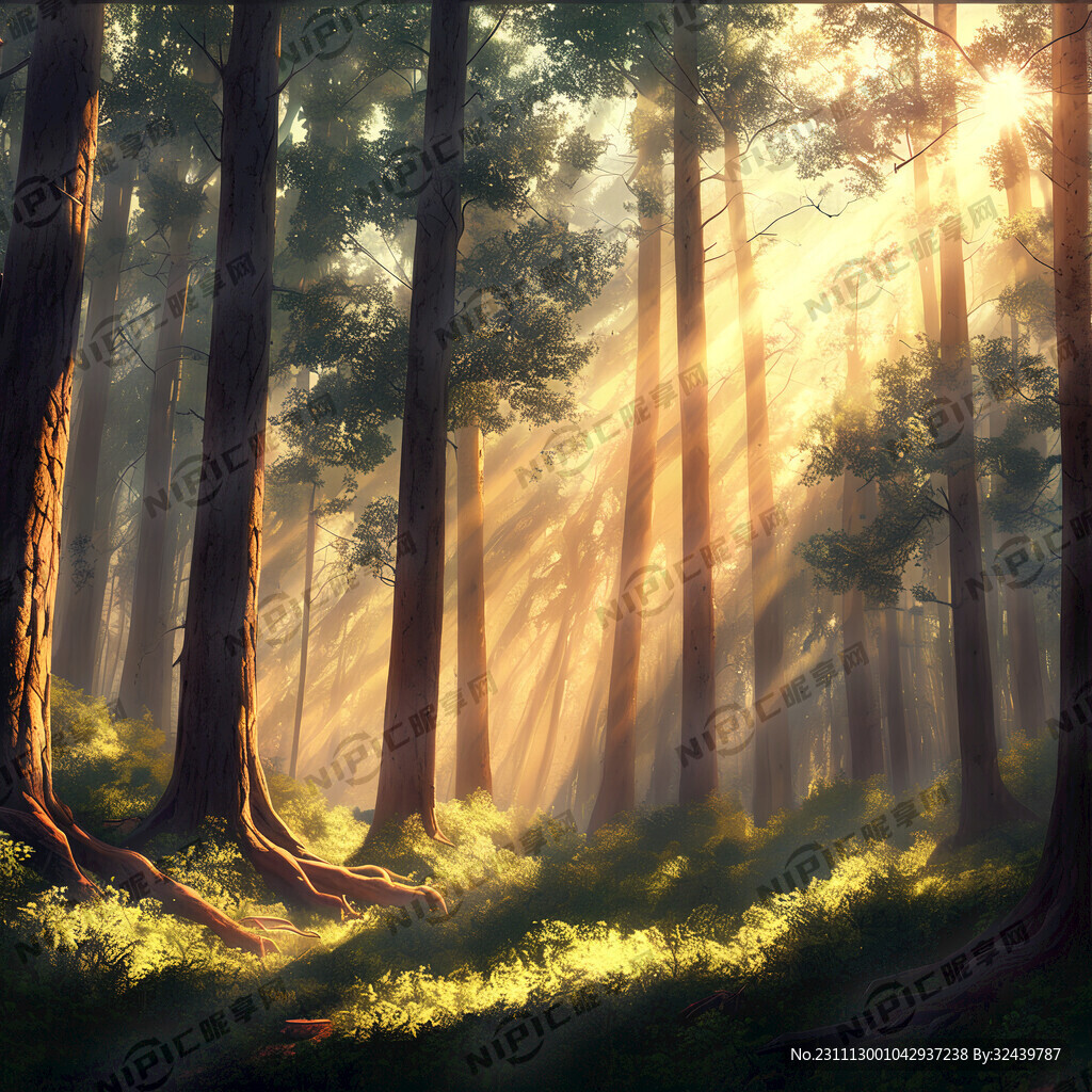 树林 浓烈阳光 壮丽自然风光