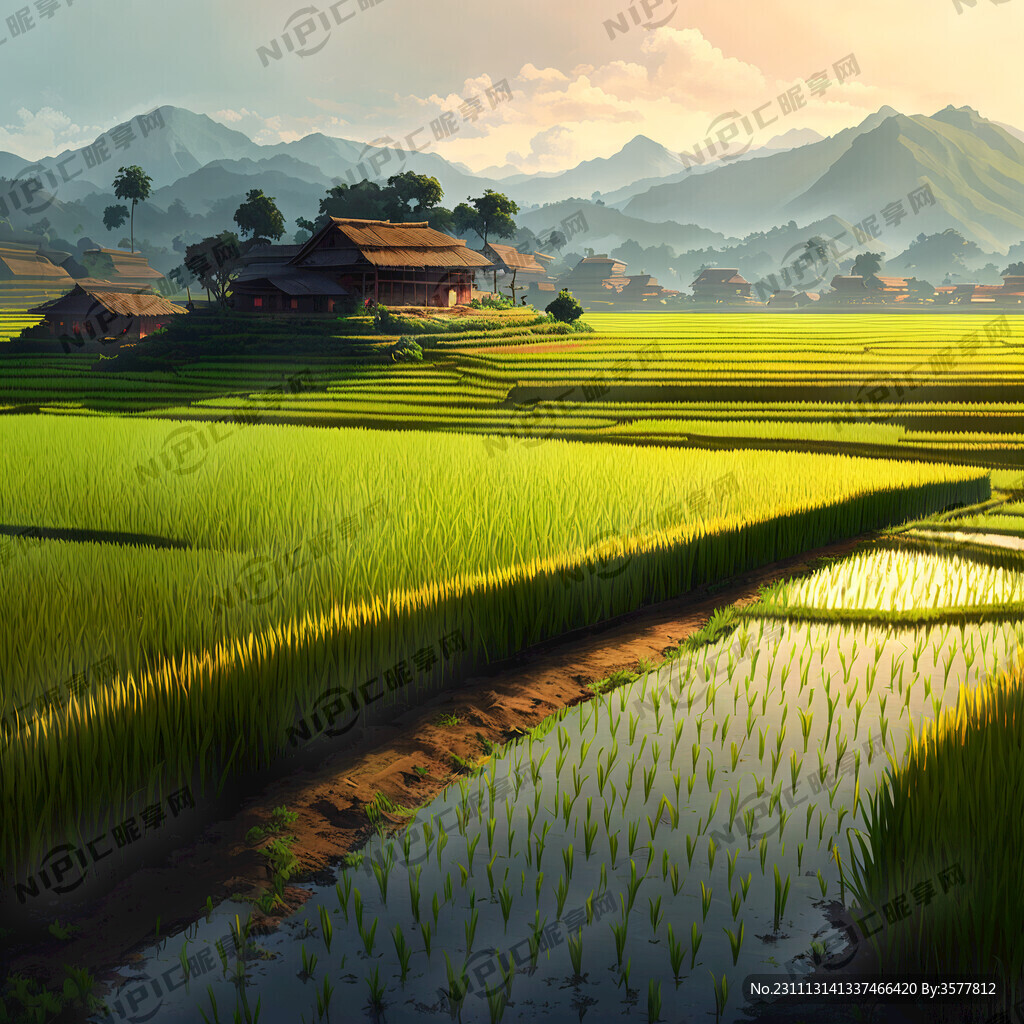 五常 稻田 插画 艺术
