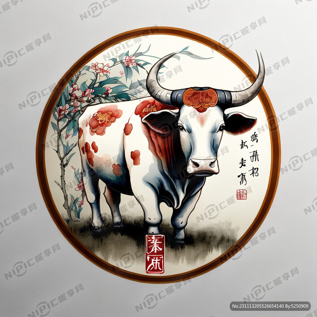用牛的形象和福字结合成为一个商