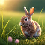 野外草地吃草的可爱的兔子全身
