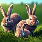草地吃草的可爱的兔子群