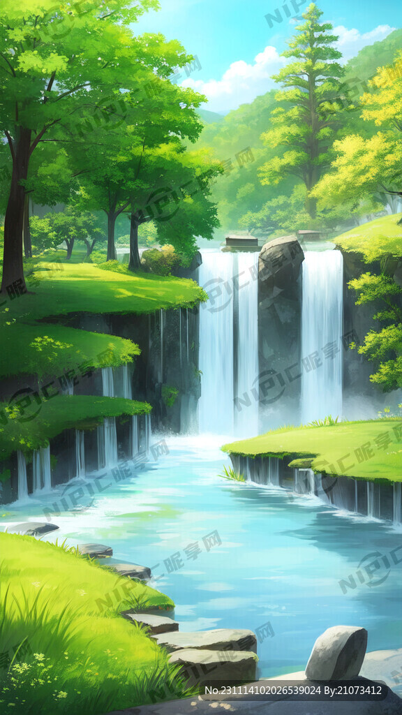 禅意山水 浅绿色