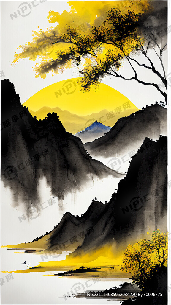 黄色 淡雅 山川背景图