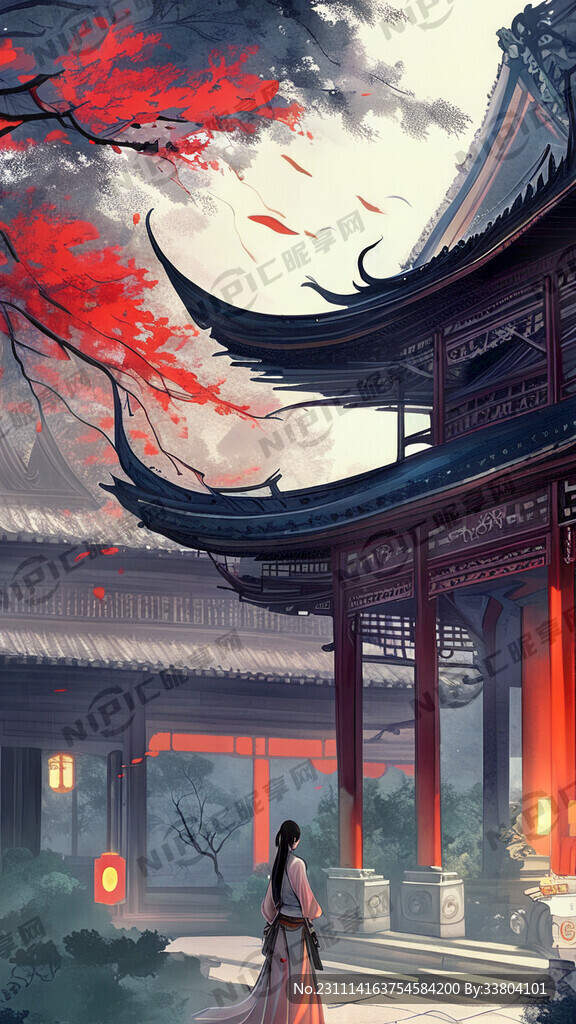 古风建筑 少女 夜 唯美 龙
