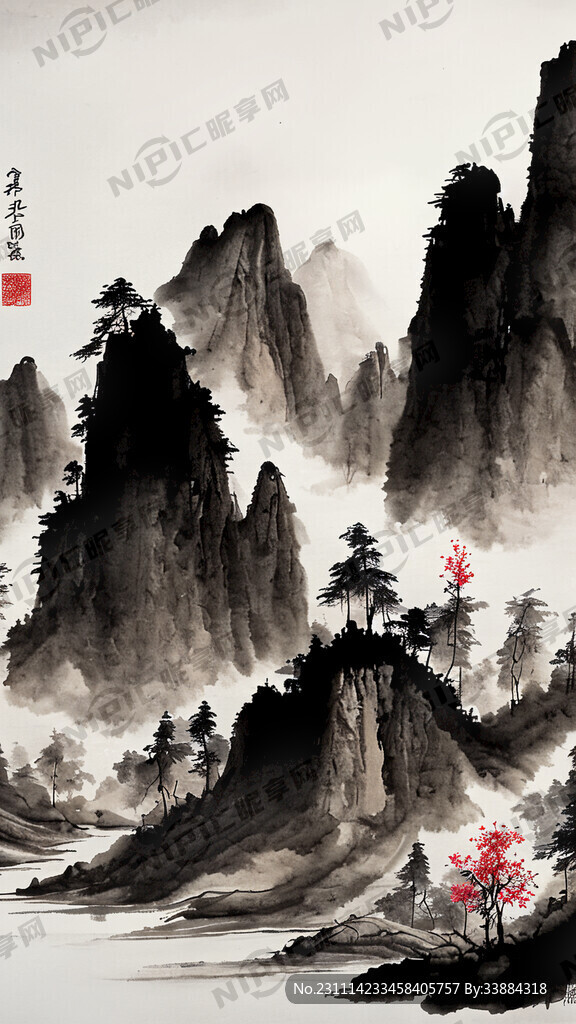 山谷 中国风 中国画 山水