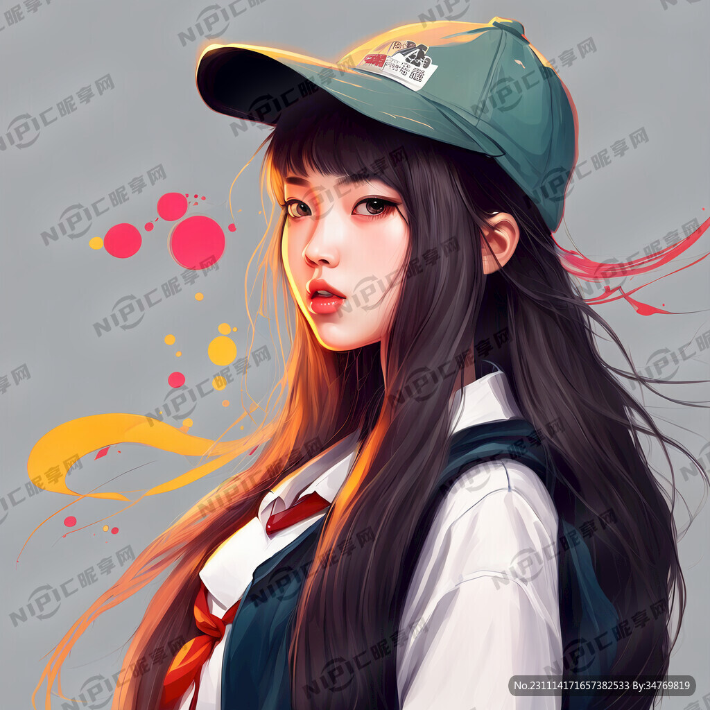 酷酷的女生 带着帽子 长发