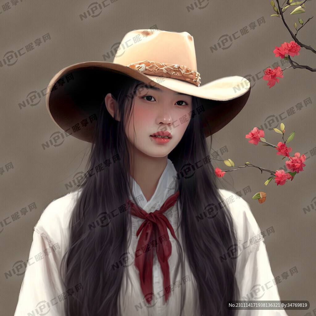 女生 高冷 长发 牛仔 插花