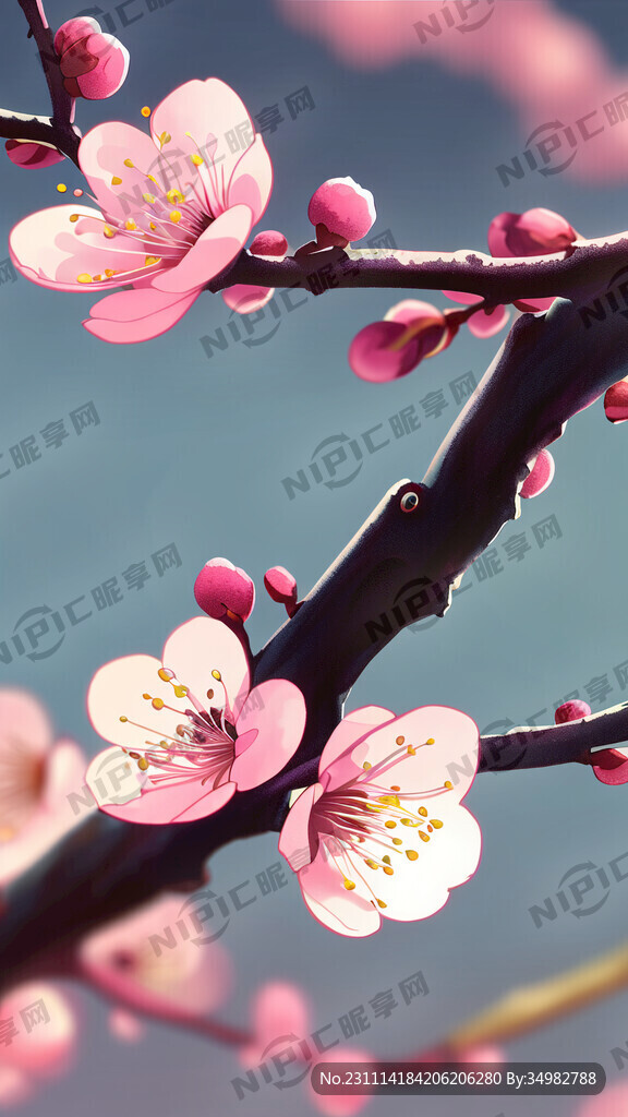 梅花 特写 卡通 宫崎骏 清新