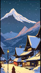 雪夜，村庄，山，卡通，宫崎骏，清新
