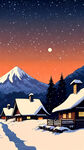 雪夜，村庄，山，卡通，宫崎骏，清新