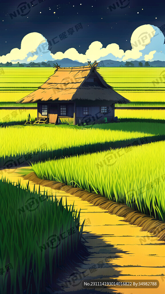 稻田 茅屋 夜晚 卡通 宫崎骏