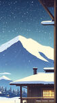 雪，平房，群山，夜晚，远景，卡通，宫崎骏，清新