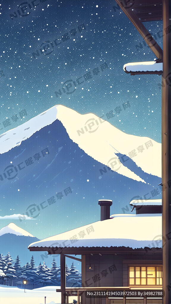 雪 平房 群山 夜晚 远景