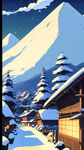 雪，农村，山，夜晚，卡通，宫崎骏，清新