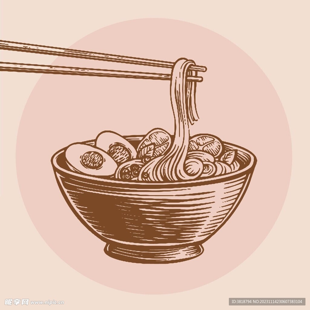 手绘面条米粉碗筷