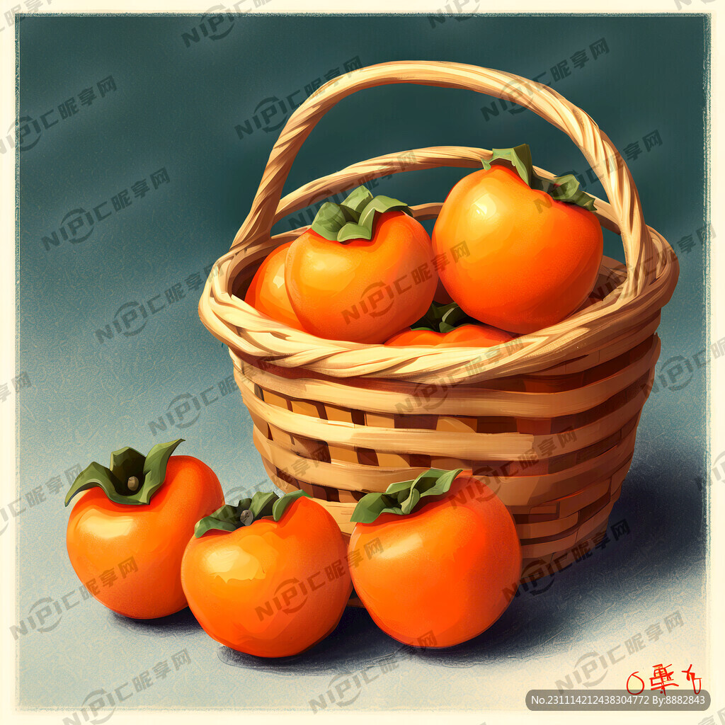 柿子篮子插画