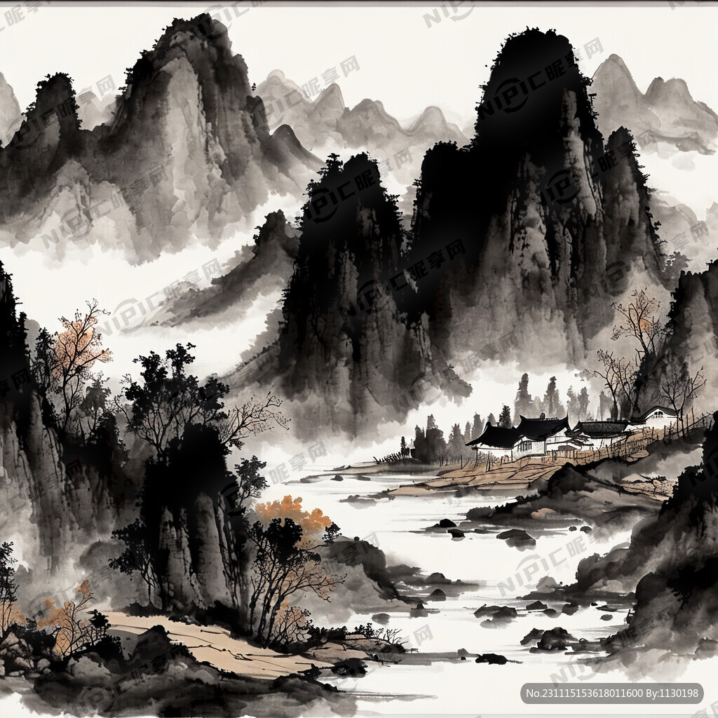 山谷 中国风 中国画 山水