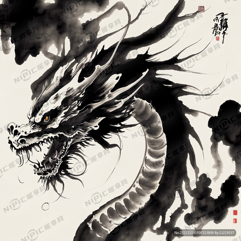 龙 中国风 水墨风格 写意