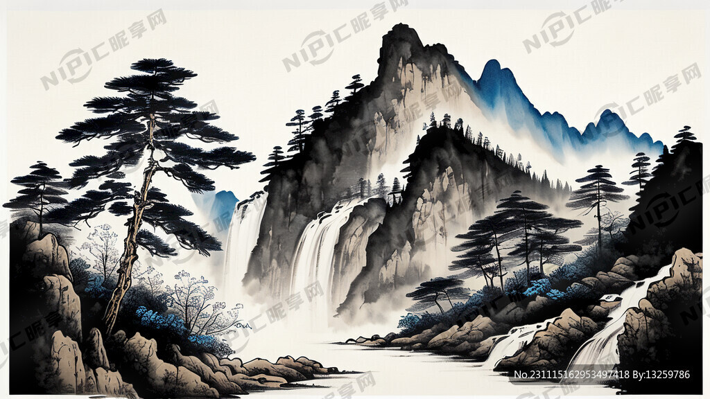 山水画   有意境  松树  