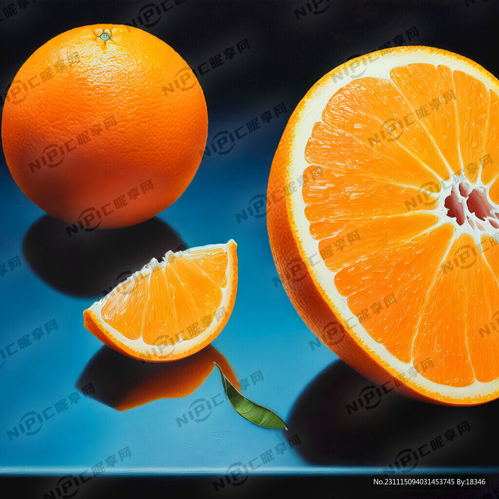 一个脐橙 油画