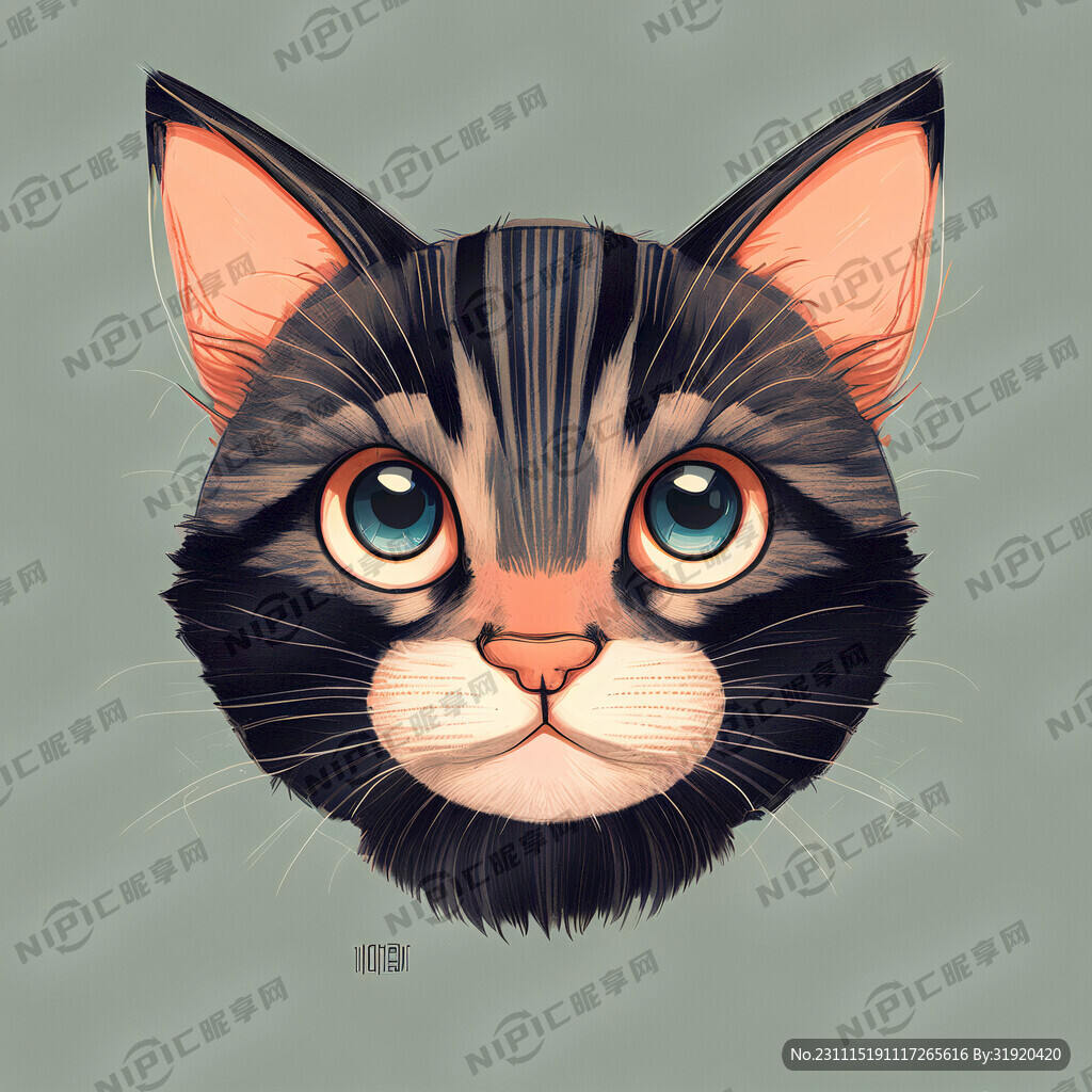 可爱的线条猫咪头