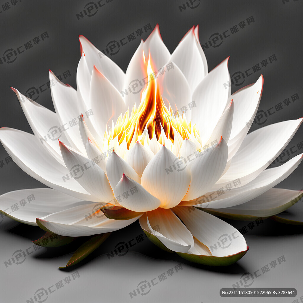 纯白色背景图片 火焰 白莲