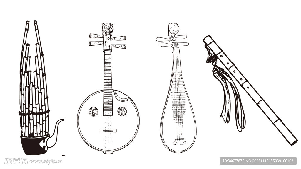 古典乐器传统乐器线描
