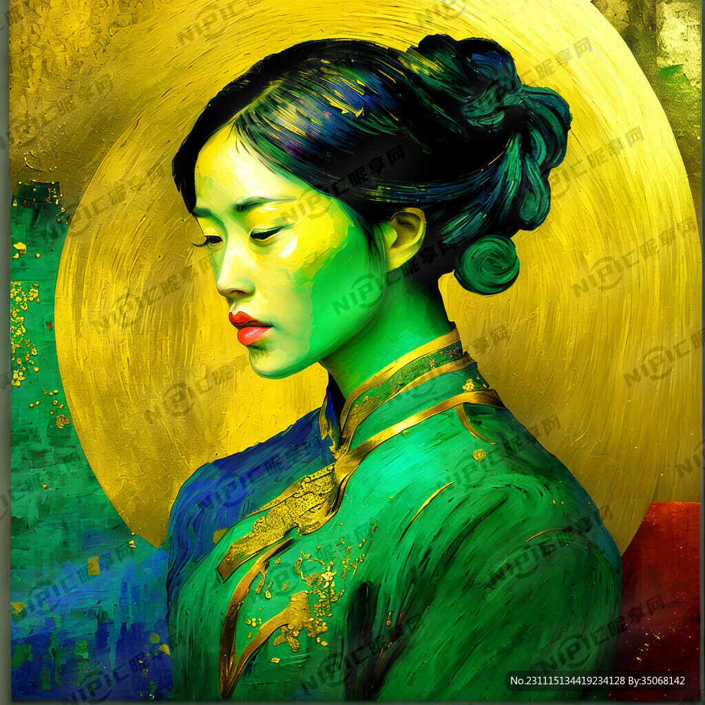 抽象 彩色 晕染 绿色 金色