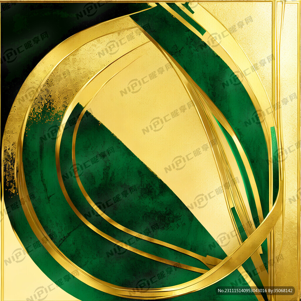 金色 绿色  装饰画  色块