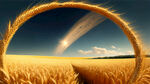 金色麦田，中间为圆形空地，空地周边麦穗分明