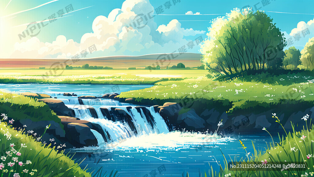 瀑布河流 平原草地 自然风光
