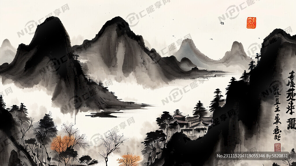 山谷 中国风 中国画 山水