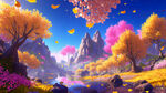 游戏梦幻唯美风景，超高清，细节刻画，沐浴在银杏叶里满天花瓣，飘渺电影般环境，明亮清晰