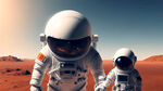 火星基地 宇航员和小宇航员手牵手