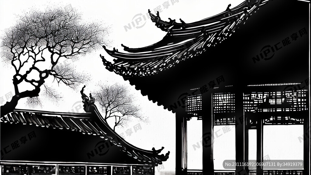 水墨画 古建筑 中国风