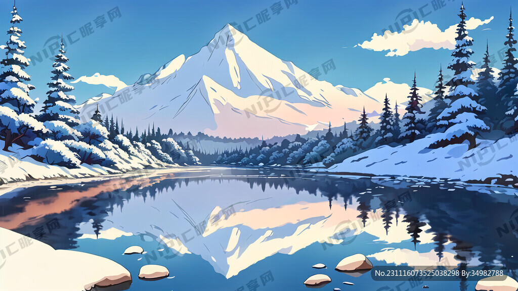 雪景 山 河 卡通 宫崎骏