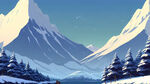 雪景，群山，河，小船，远景，卡通，宫崎骏，清新
