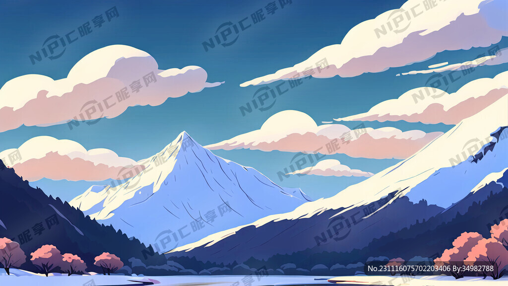 雪景 群山 河 小船 远景