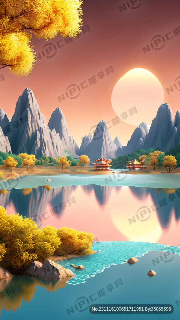 素雅 山水 3d 产品展示背景