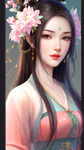 古风动漫少女，唯美春日花神，面容精致，毛发精致，3D 立体，花朵盛开，CG，超细节，超高清，水彩画