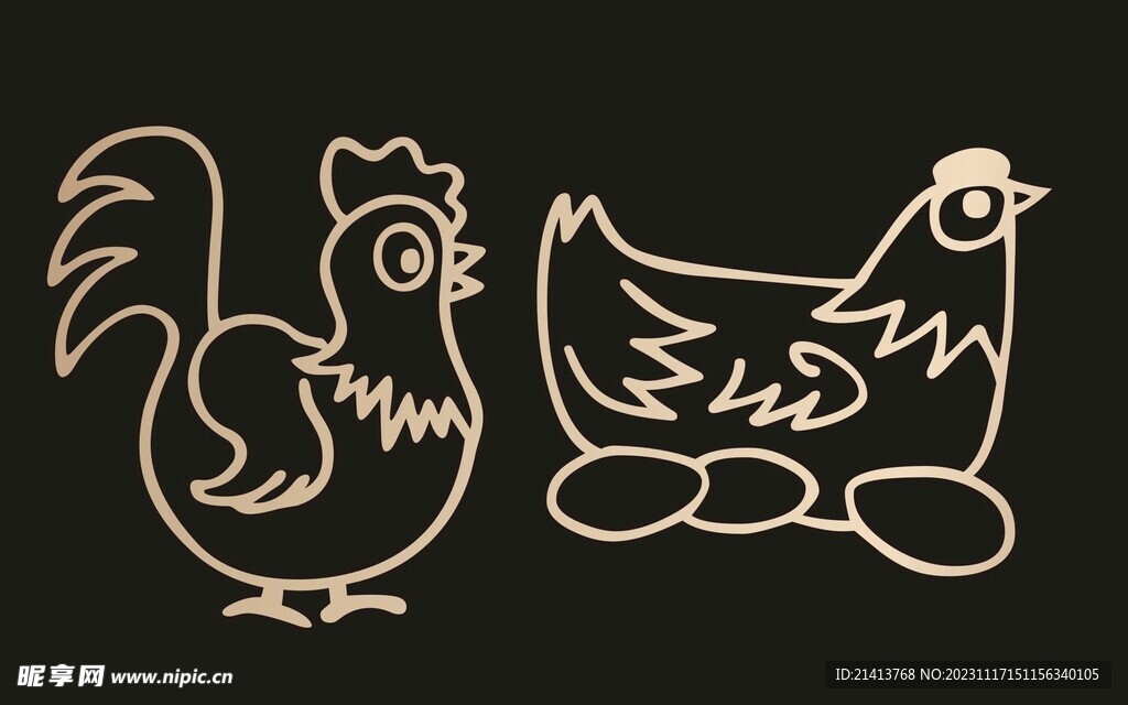 手绘线描小鸡